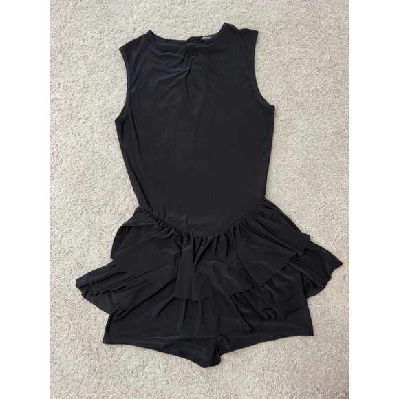 PrettyLittleThing Black Sleeveless Tiered Ruffle Romper Womens 2 Keyhole Back 2 - Picture 10 of 12